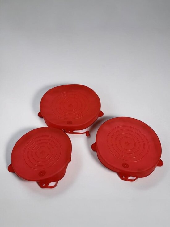 Pampered Chef Other - Pampered Chef Silicone Stretch Lids Set 3 Red Vented Bowl Pan Covers